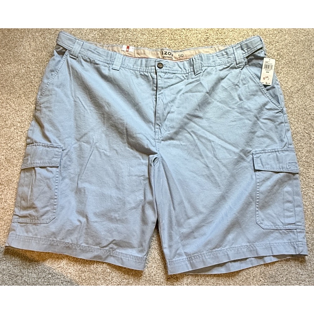 NWT Izod Men's Flat Front Saltwater Shorts Cotton Powder Blue‎ Size 50W